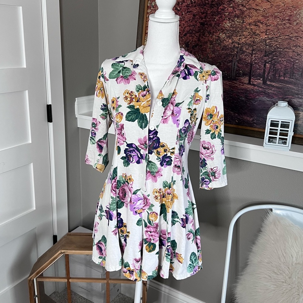 Vintage 90s 80s playsuit jumpsuit romper flare shorts floral one piece 1